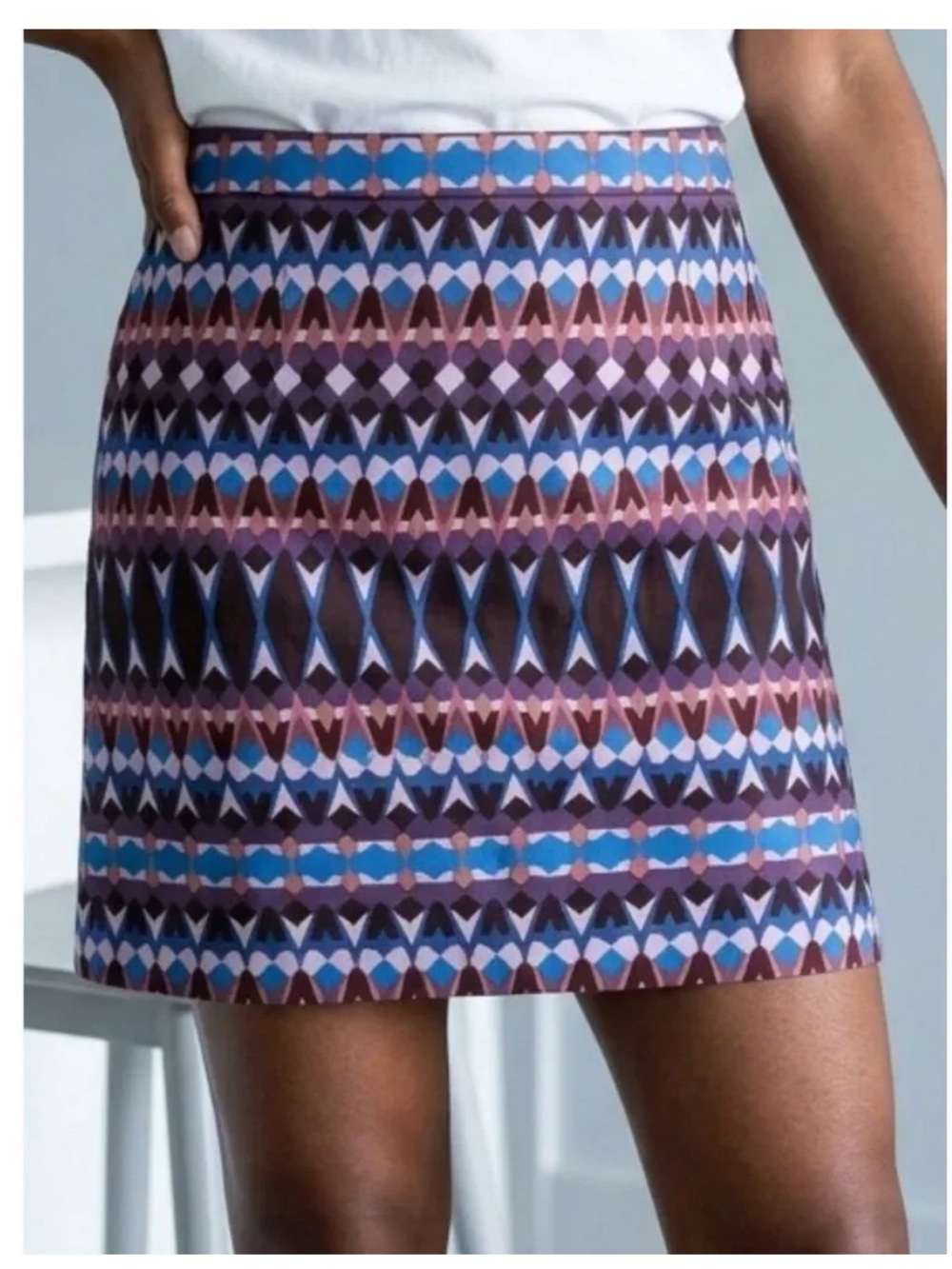 J. Crew Geometric Print Mini Skirt in Purple, Blue and Pink